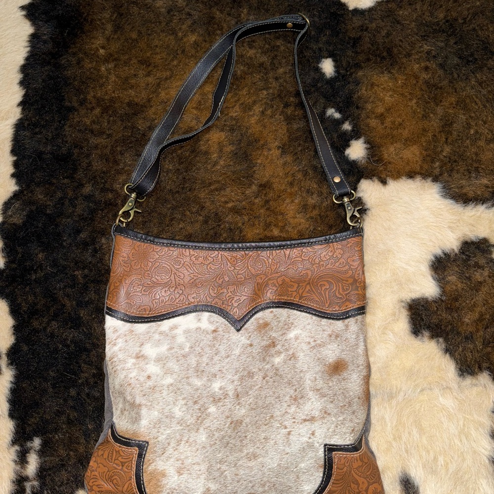 Myra Bag Brown and Cream Shoulder Bag